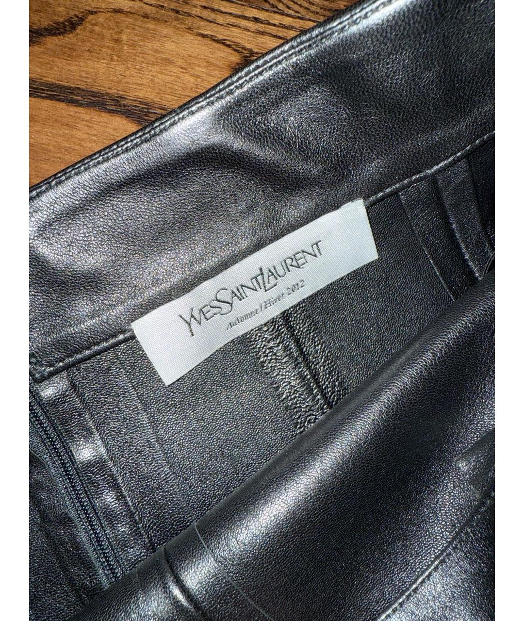 SAINT LAURENT Черная кожаная юбка миди, фото 2