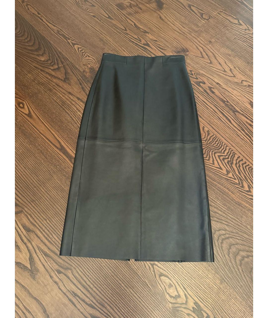 SAINT LAURENT Черная кожаная юбка миди, фото 9