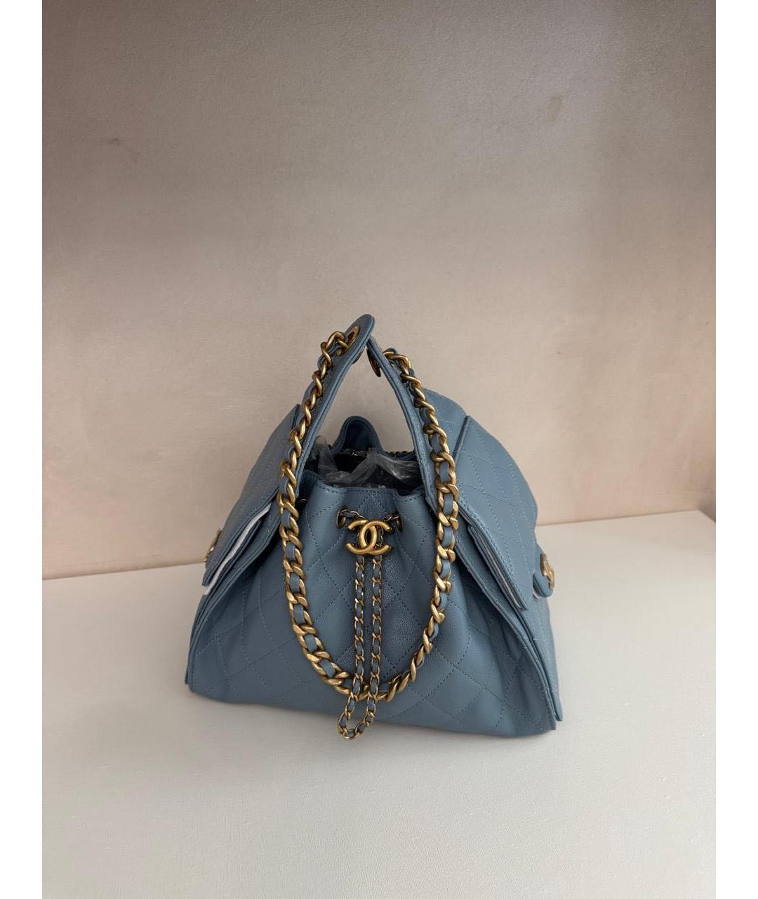 CHANEL Голубая кожаная сумка тоут, фото 2
