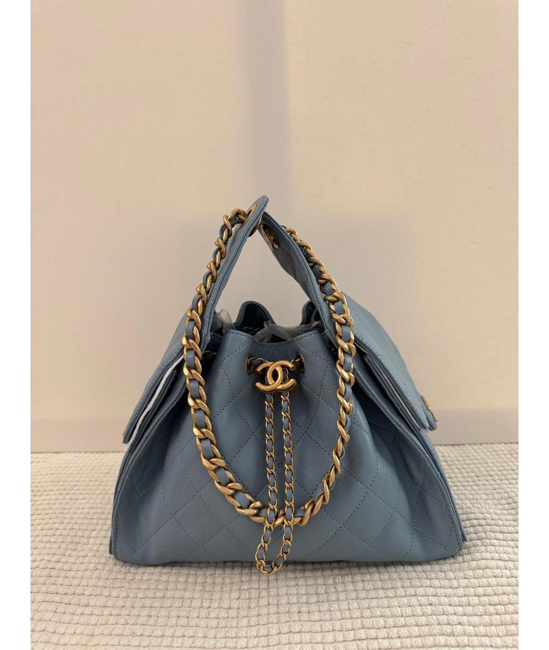 CHANEL Голубая кожаная сумка тоут, фото 3