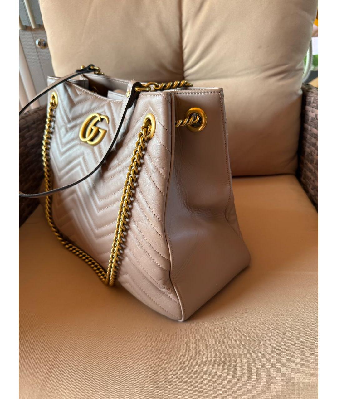 GUCCI Бежевая кожаная сумка тоут, фото 4