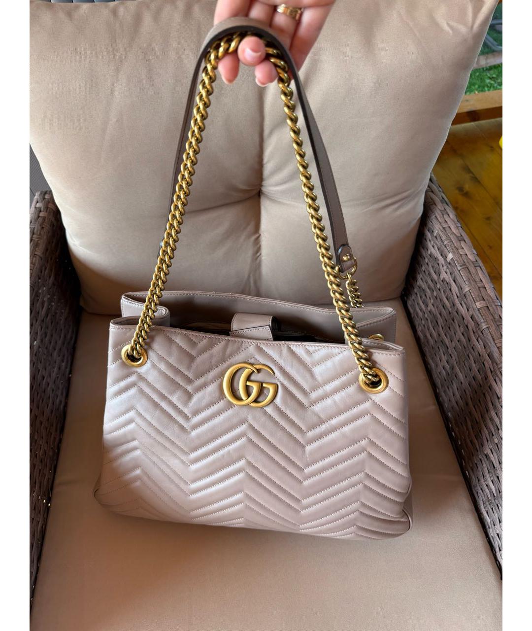 GUCCI Бежевая кожаная сумка тоут, фото 2