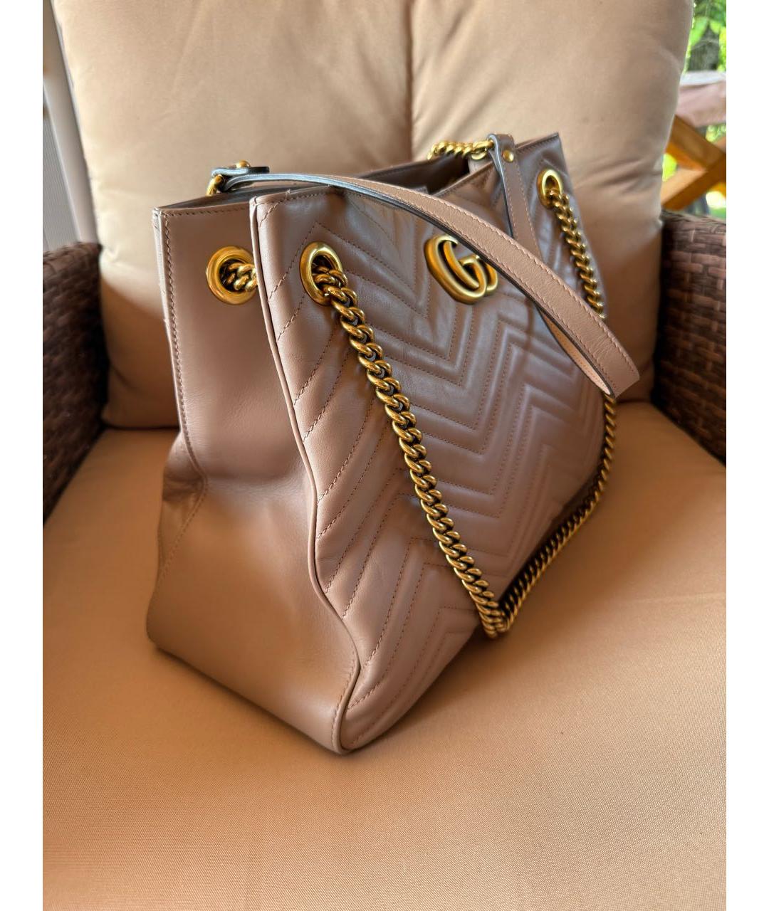 GUCCI Бежевая кожаная сумка тоут, фото 3