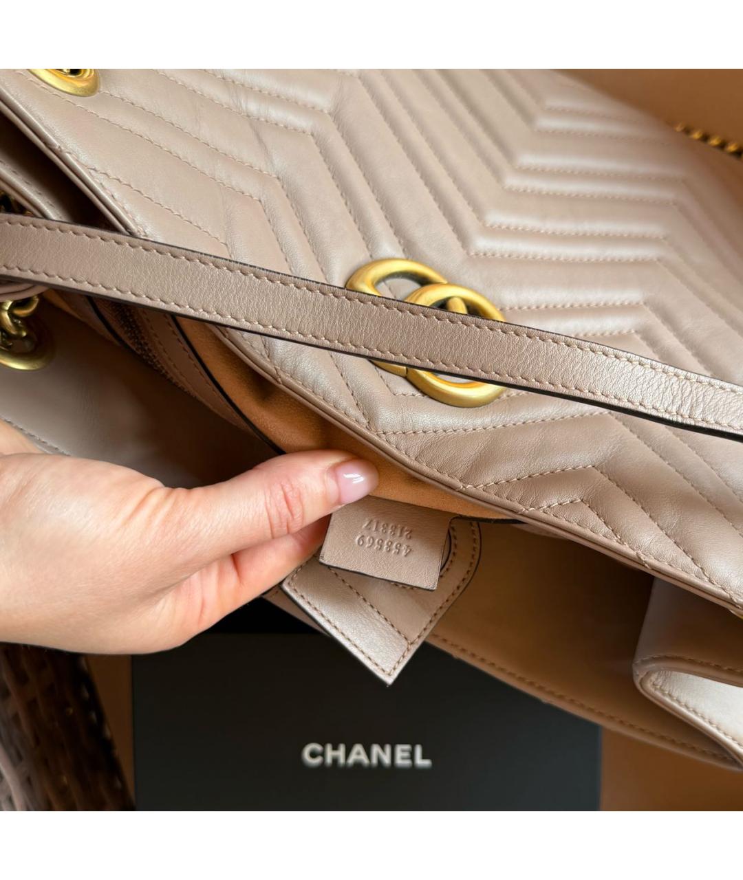 GUCCI Бежевая кожаная сумка тоут, фото 7