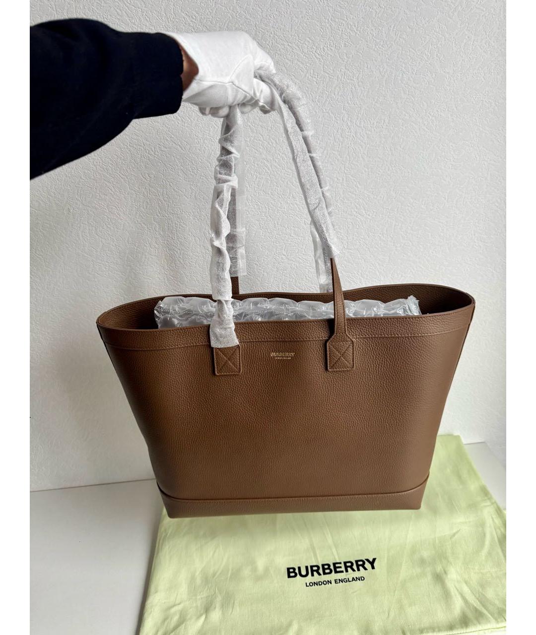 BURBERRY Коричневая кожаная сумка тоут, фото 5