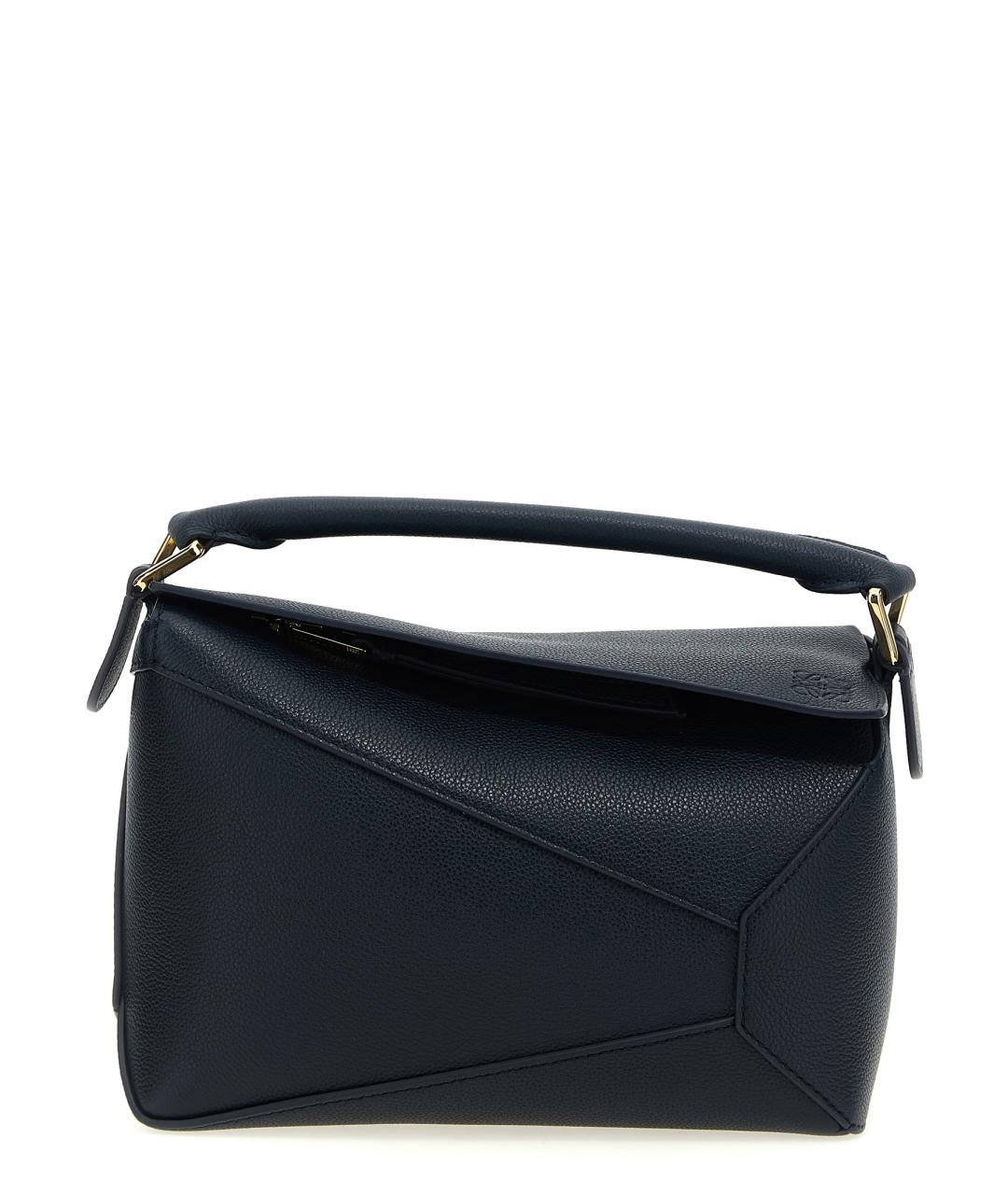 LOEWE Темно-синяя кожаная сумка с короткими ручками, фото 1