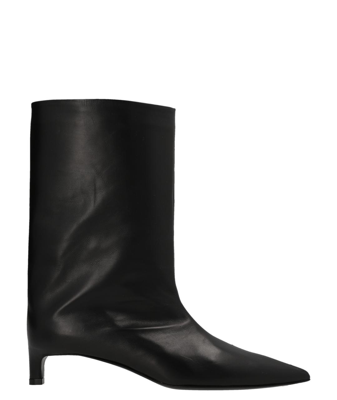 JIL SANDER Черные кожаные ботильоны, фото 1