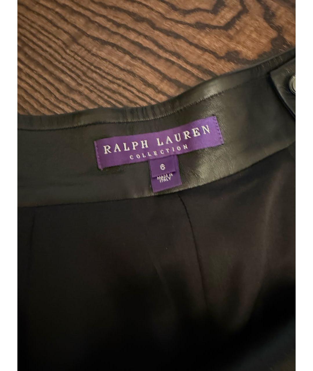 RALPH LAUREN Черные кожаные брюки широкие, фото 2