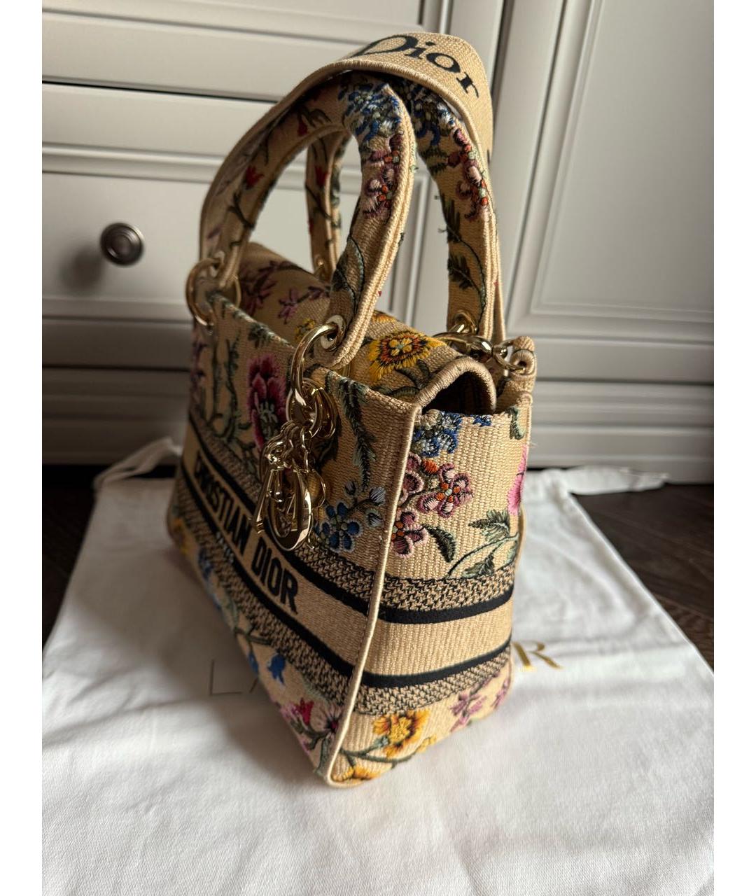 CHRISTIAN DIOR Бежевая жаккардовая сумка с короткими ручками, фото 2