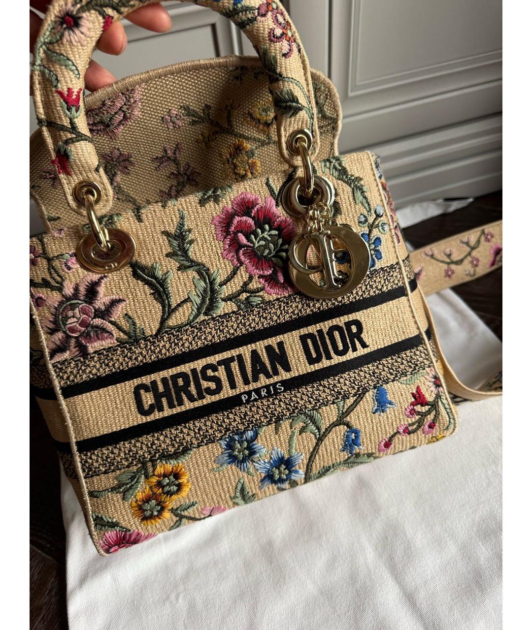 CHRISTIAN DIOR Бежевая жаккардовая сумка с короткими ручками, фото 3