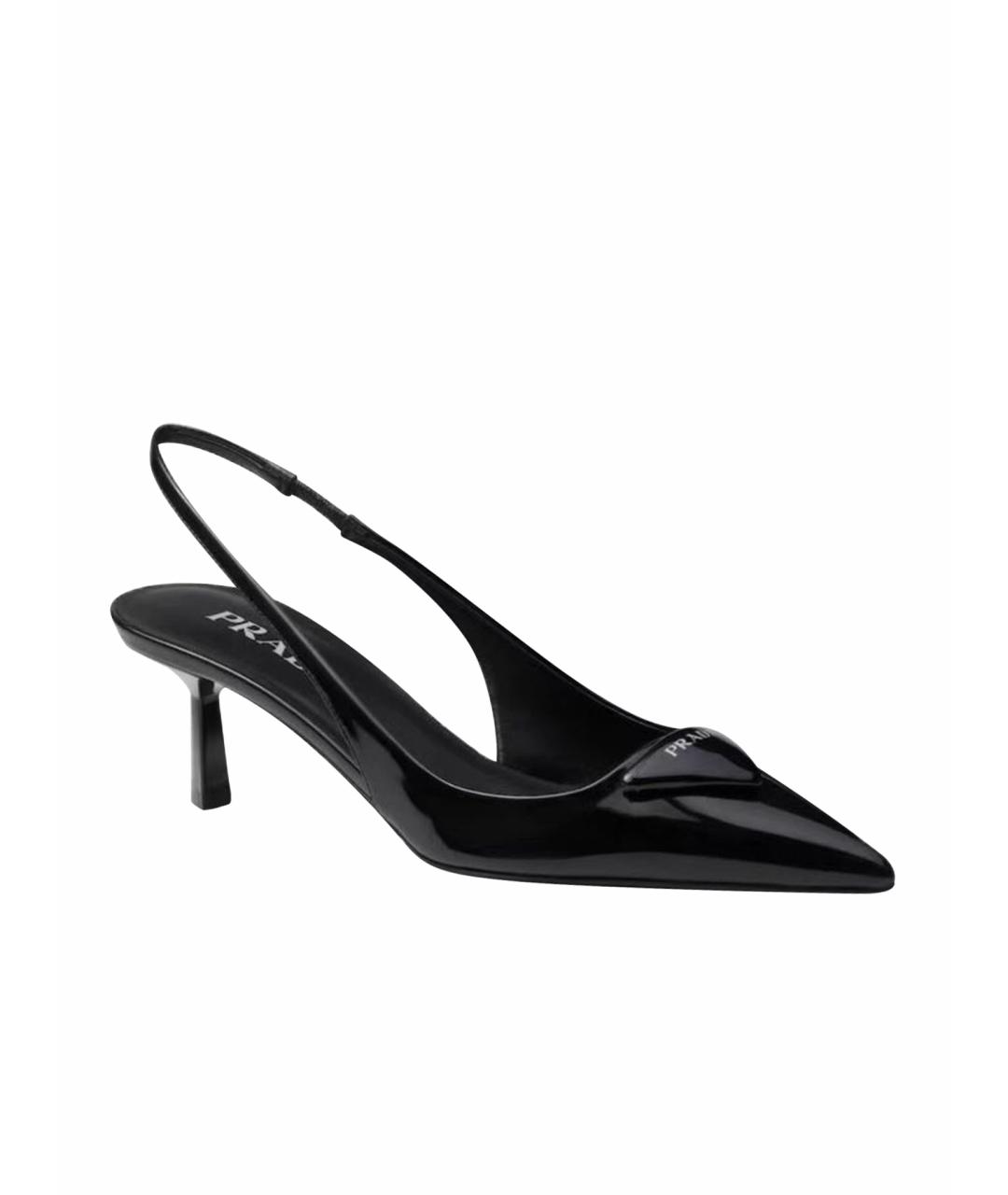 PRADA Черные кожаные лодочки на низком каблуке, фото 1
