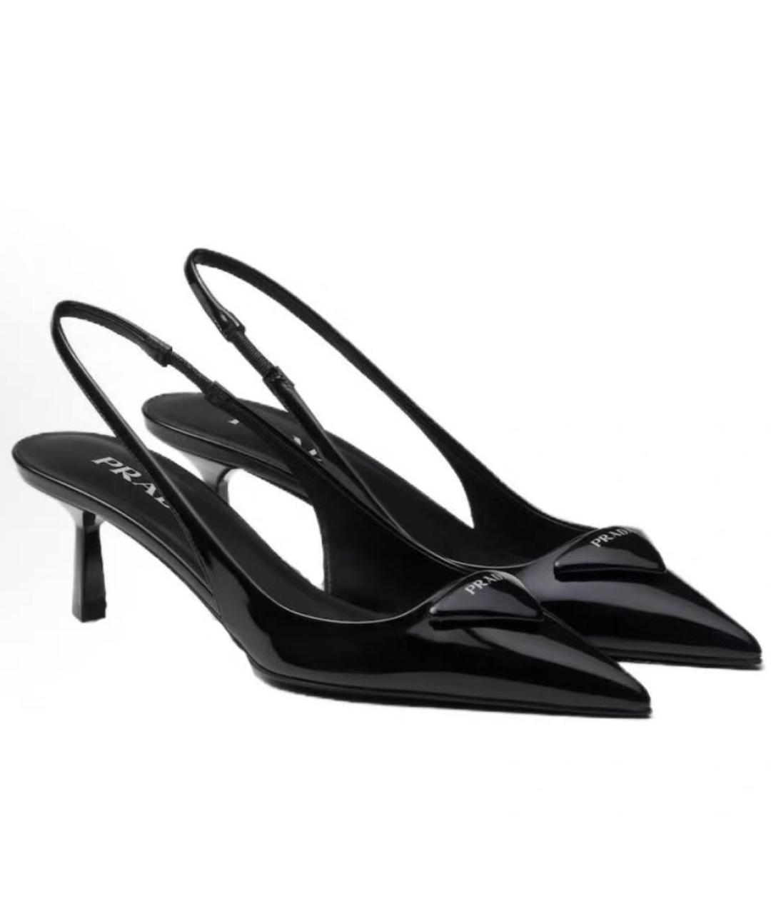 PRADA Черные кожаные лодочки на низком каблуке, фото 9