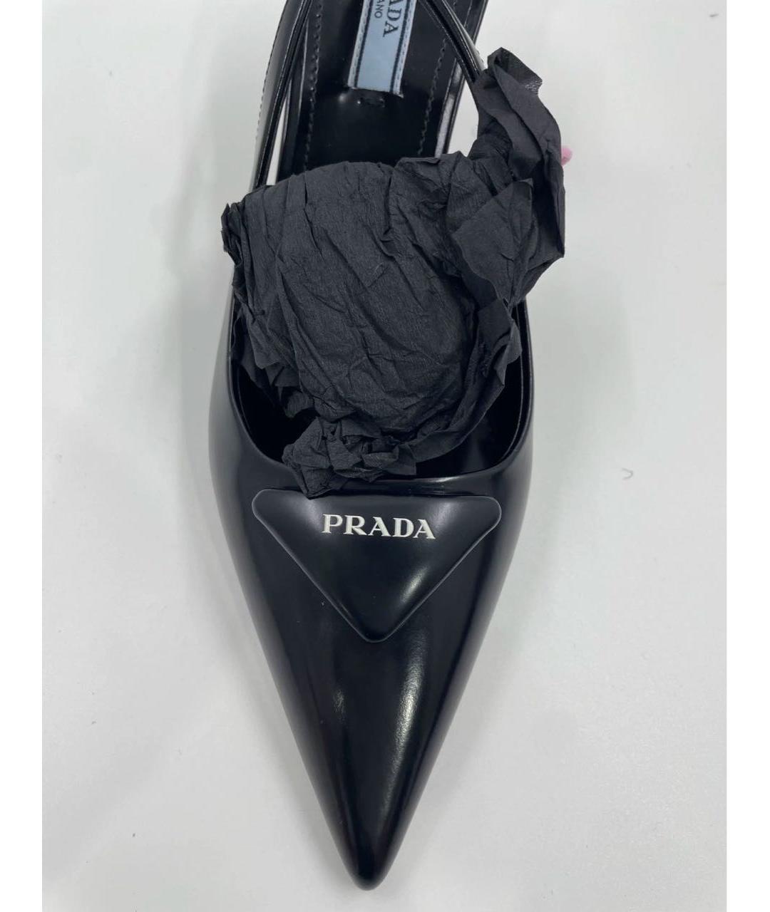 PRADA Черные кожаные лодочки на низком каблуке, фото 8
