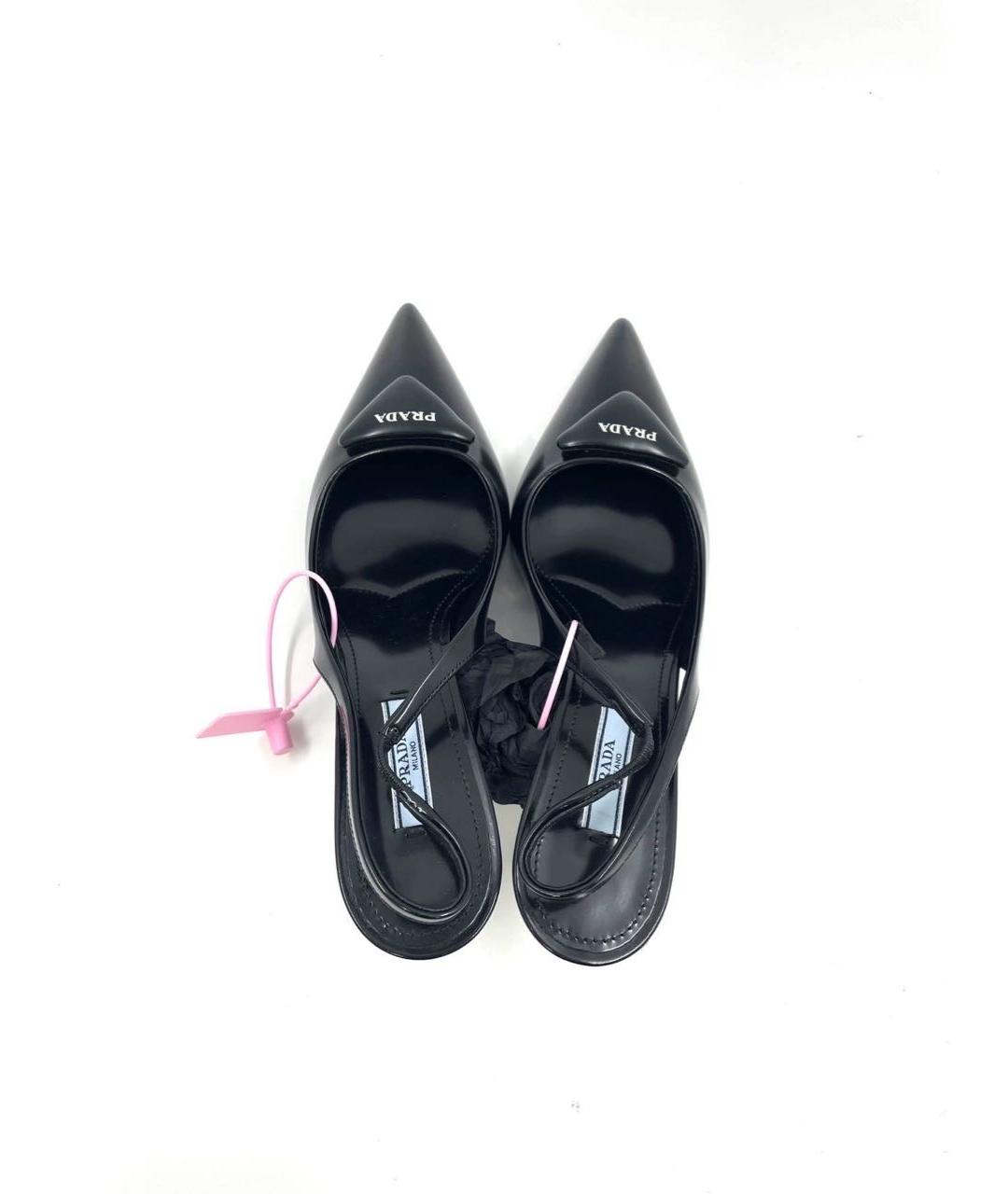 PRADA Черные кожаные лодочки на низком каблуке, фото 4