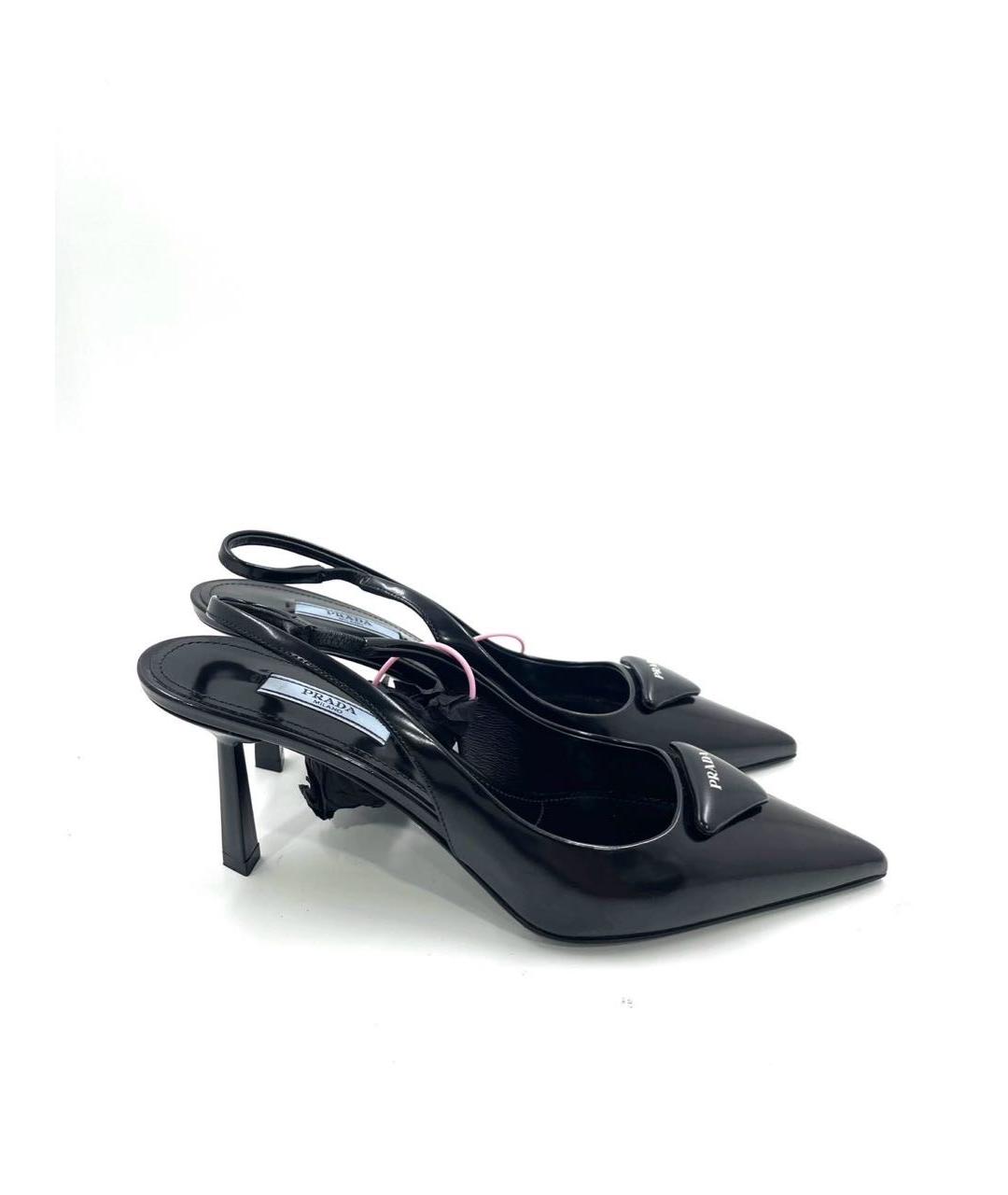 PRADA Черные кожаные лодочки на низком каблуке, фото 6