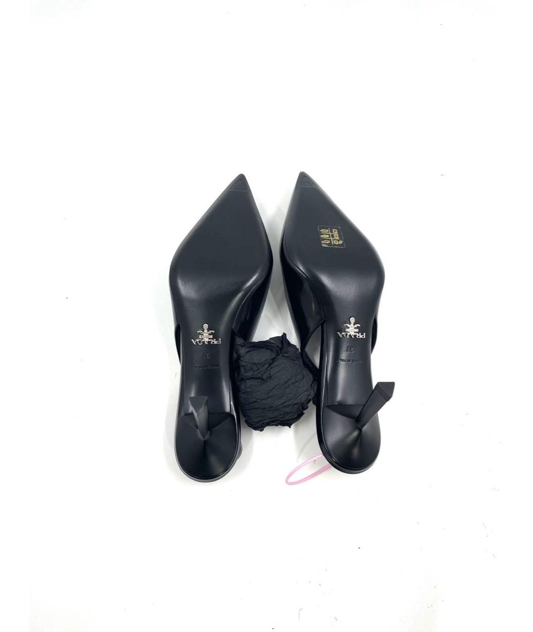 PRADA Черные кожаные лодочки на низком каблуке, фото 3