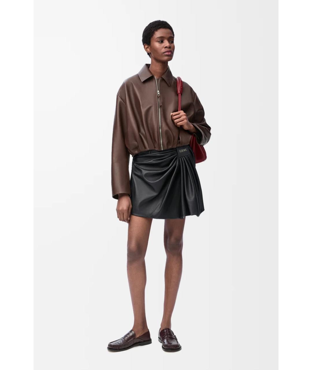 LOEWE Черная кожаная юбка мини, фото 6