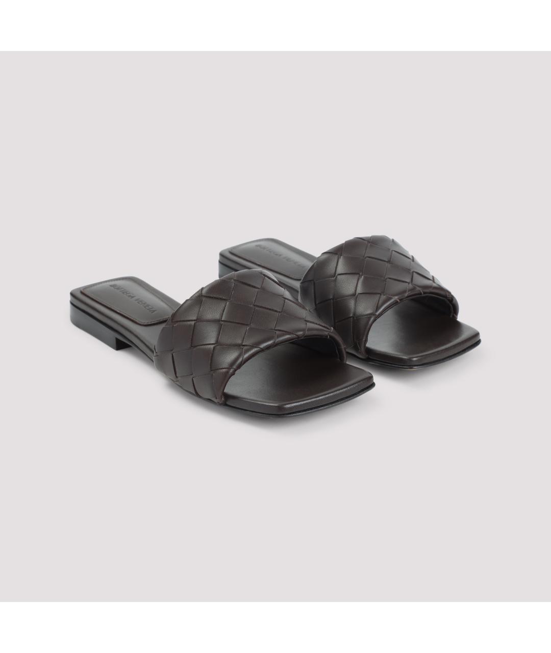 BOTTEGA VENETA Коричневые кожаные шлепанцы, фото 4