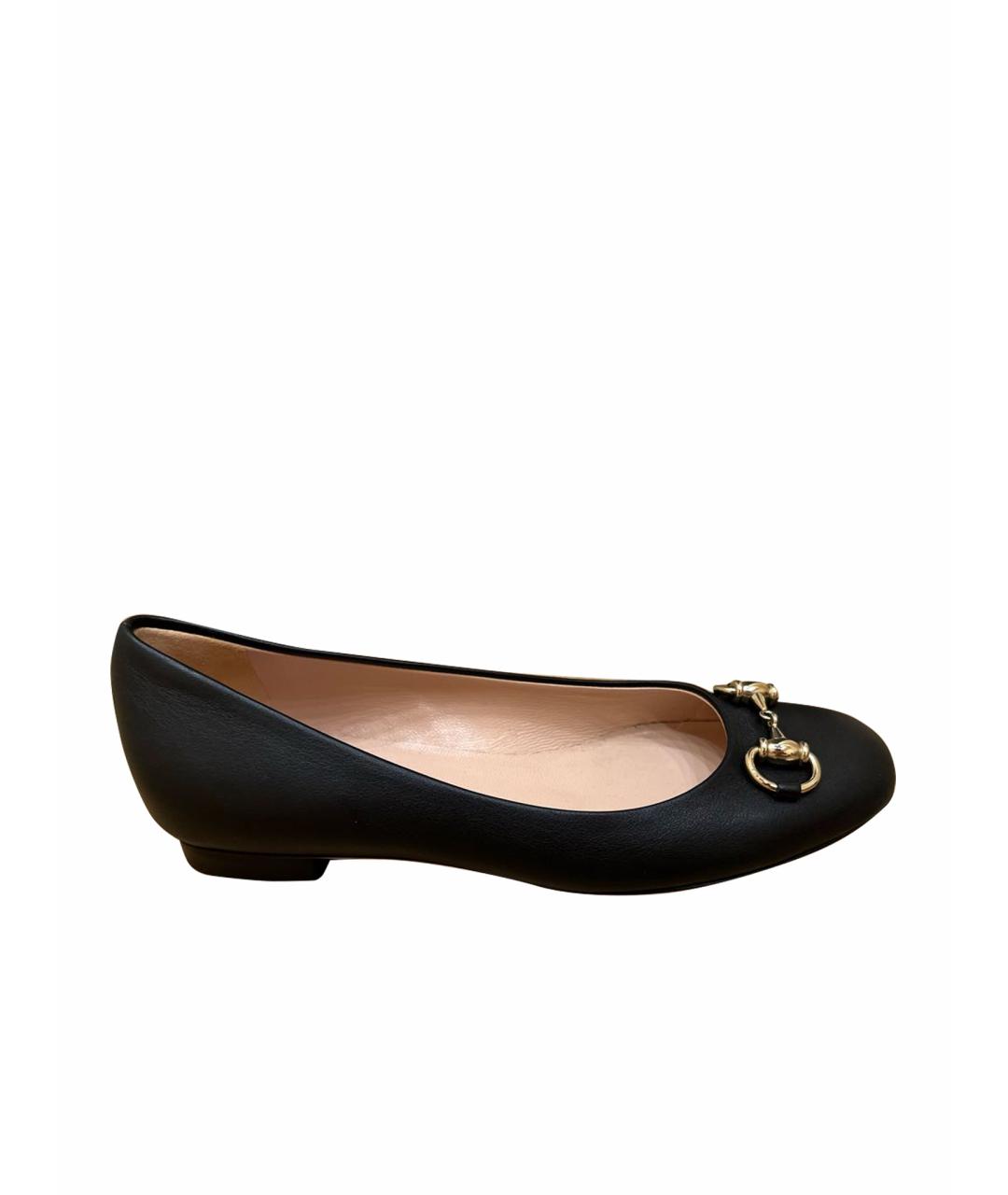 GUCCI Черные кожаные балетки, фото 1
