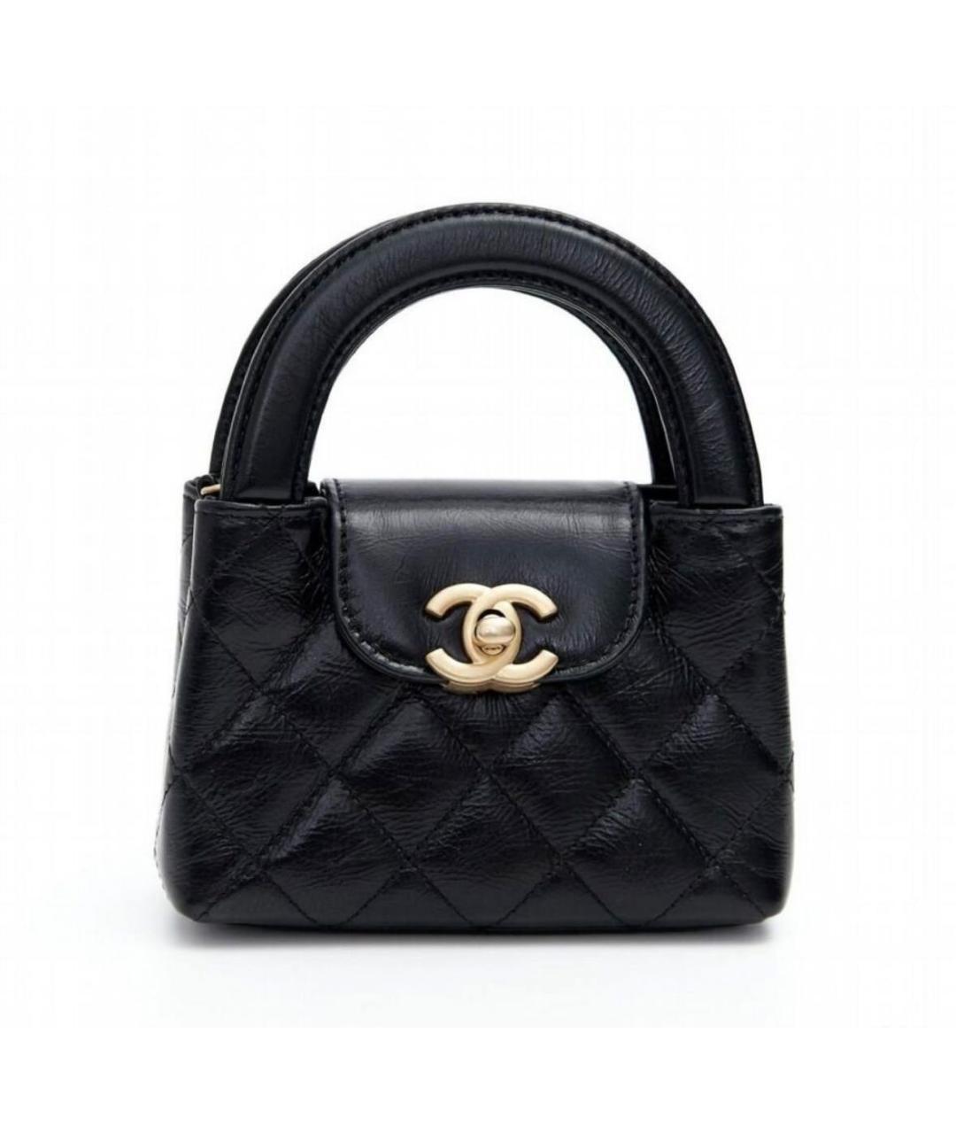 CHANEL Черная кожаная сумка с короткими ручками, фото 8