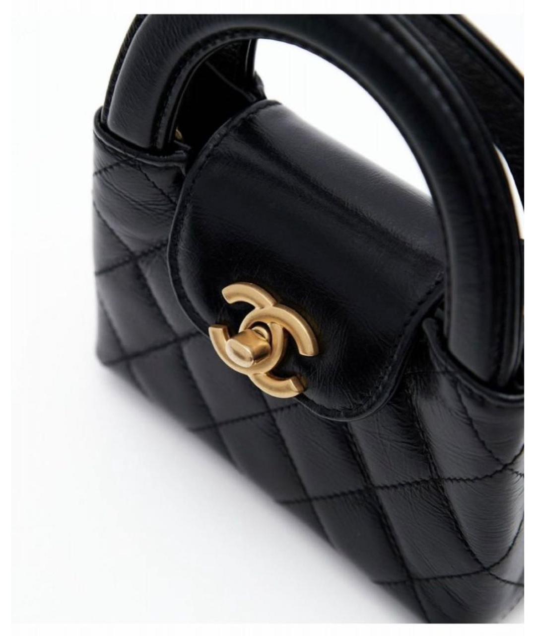CHANEL Черная кожаная сумка с короткими ручками, фото 4