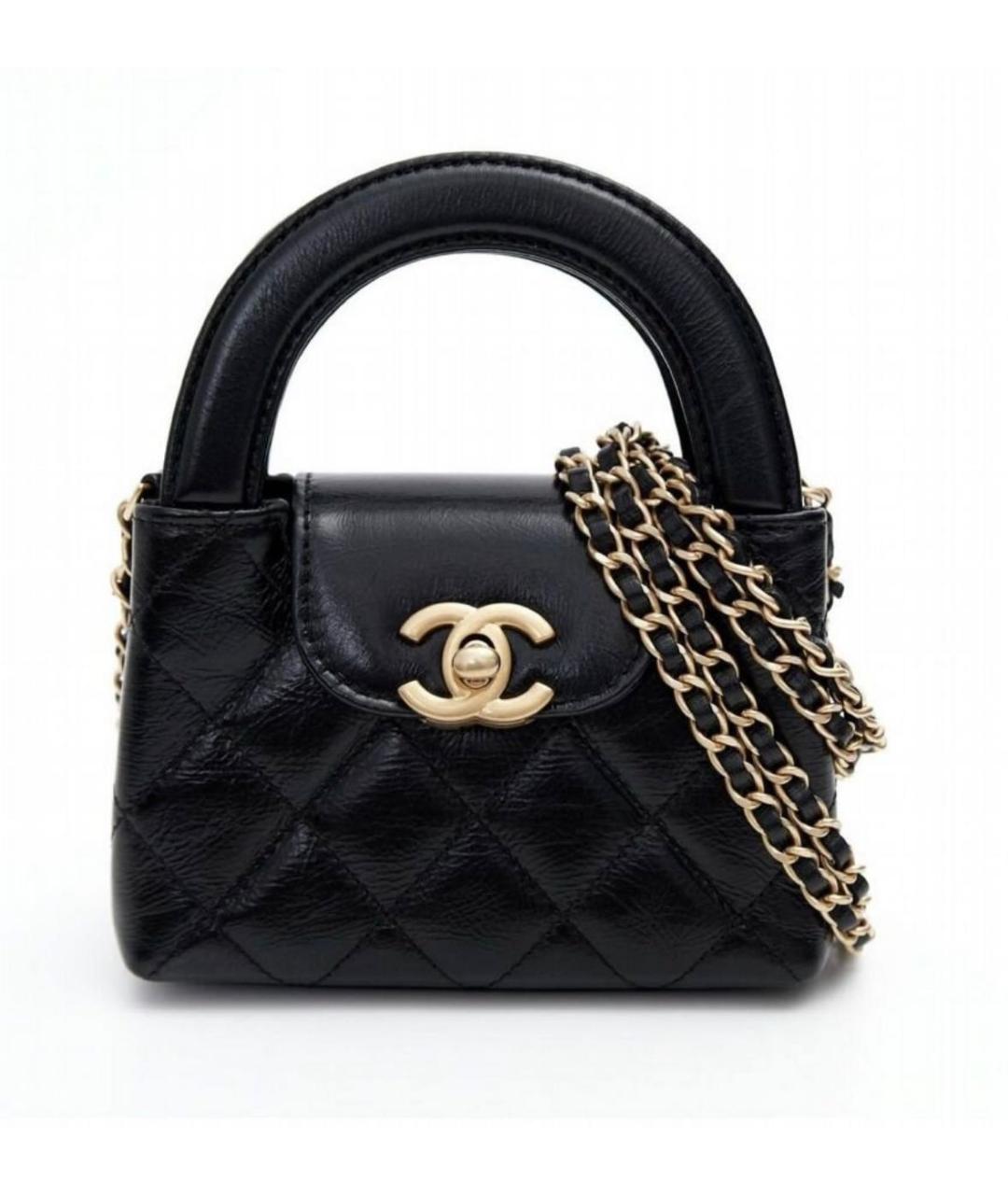 CHANEL Черная кожаная сумка с короткими ручками, фото 5