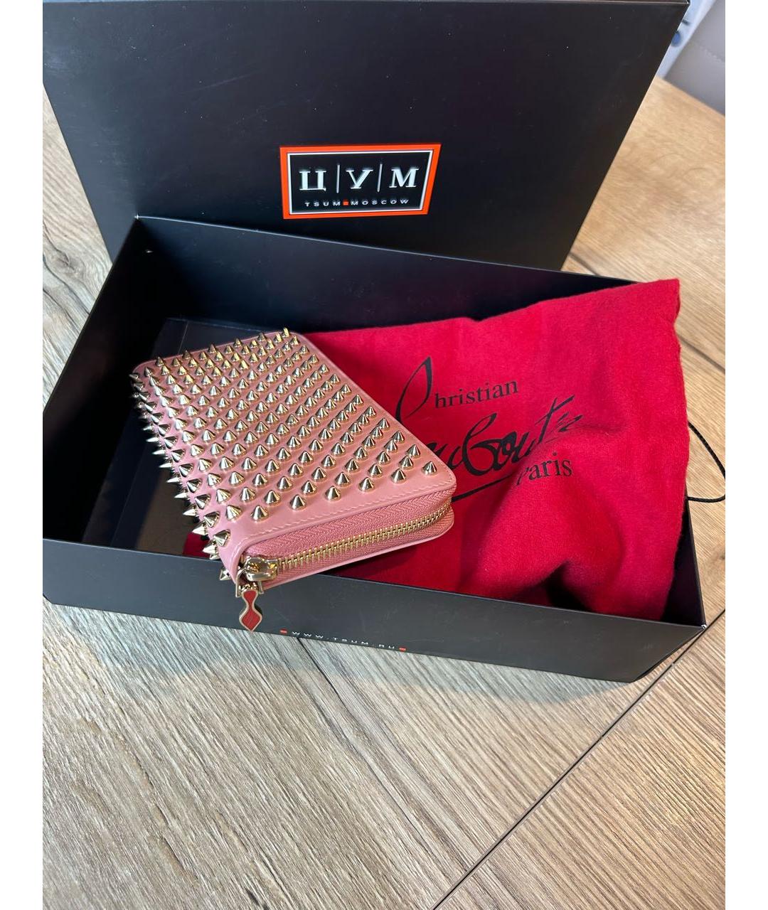 CHRISTIAN LOUBOUTIN Коралловый кожаный кошелек, фото 3