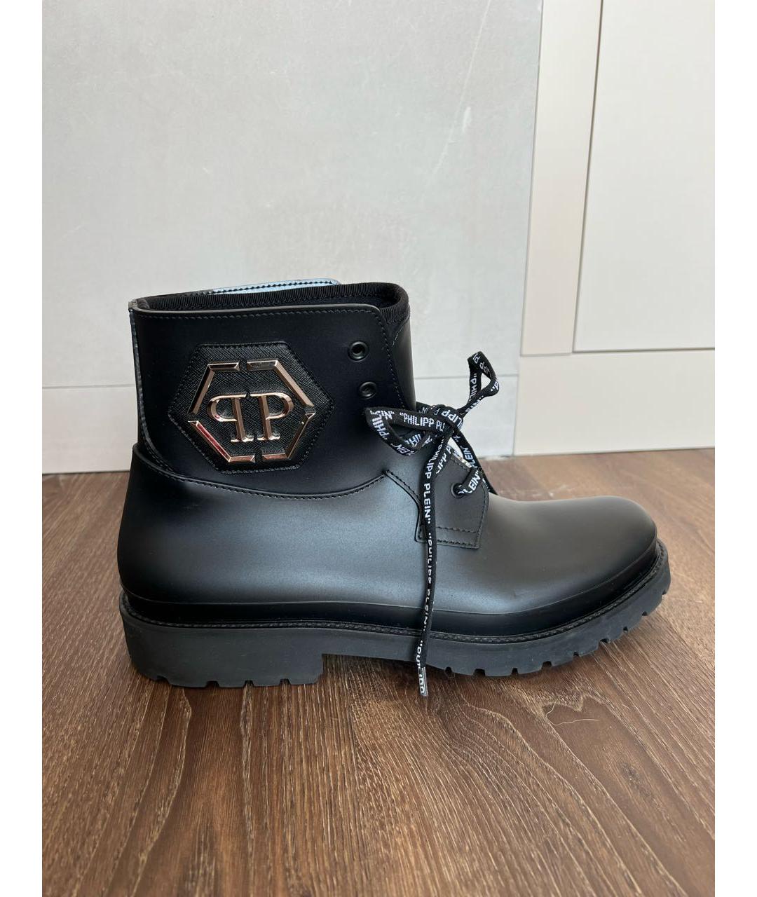 PHILIPP PLEIN Черные резиновые высокие ботинки, фото 8