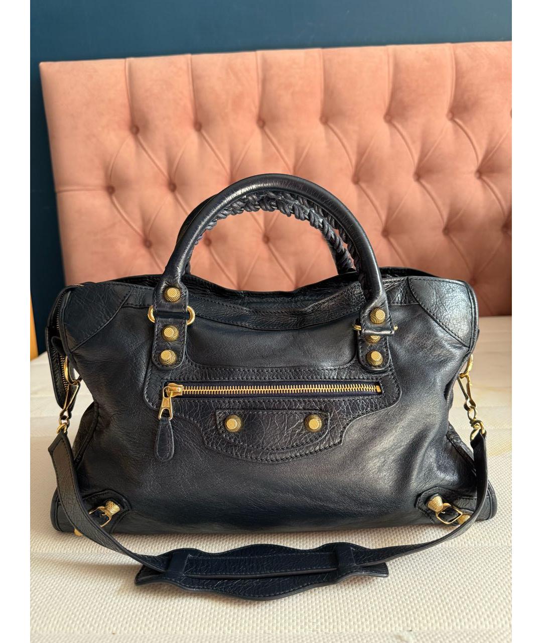 BALENCIAGA Темно-синяя кожаная сумка тоут, фото 9