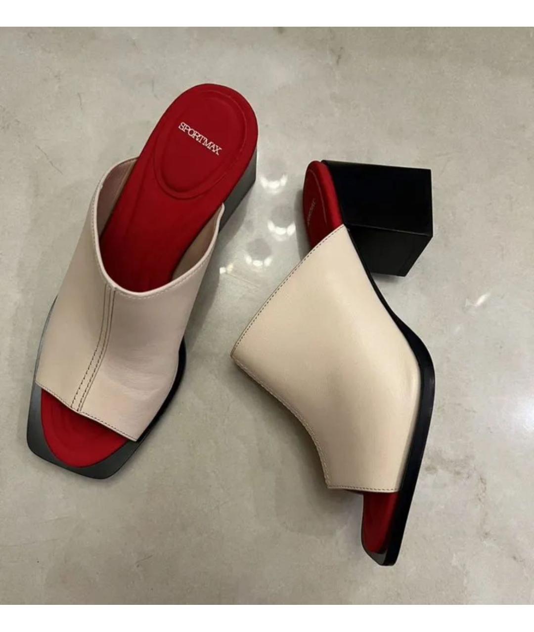 SPORTMAX Бежевые кожаные мюли, фото 3