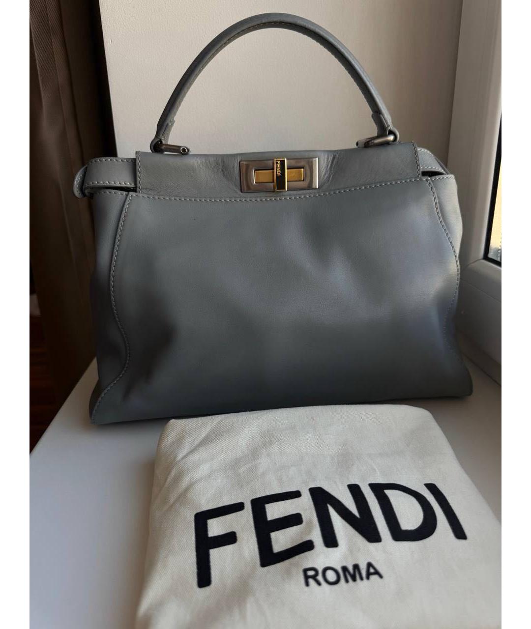FENDI Серая кожаная сумка с короткими ручками, фото 9