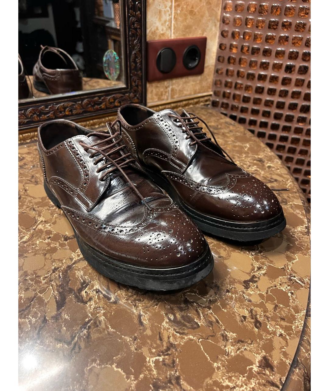 DOLCE&GABBANA Коричневые низкие ботинки из лакированной кожи, фото 7