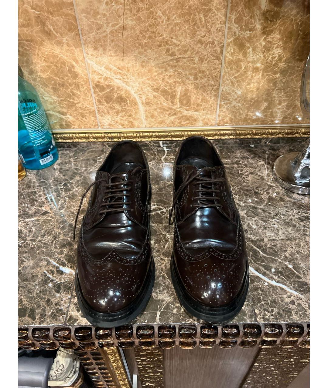 DOLCE&GABBANA Коричневые низкие ботинки из лакированной кожи, фото 2