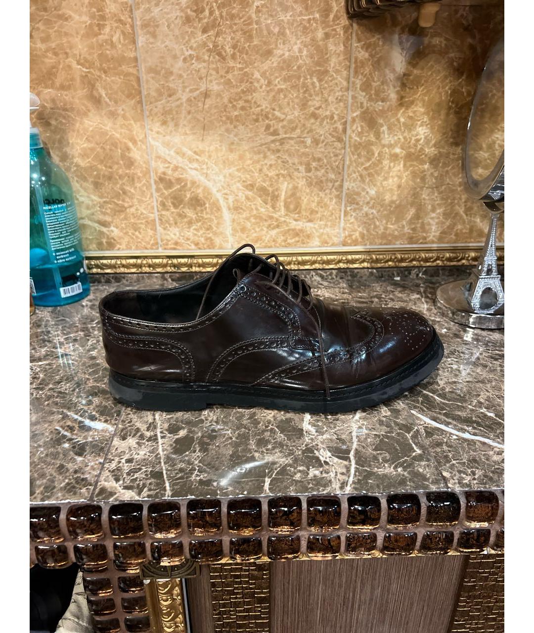 DOLCE&GABBANA Коричневые низкие ботинки из лакированной кожи, фото 9