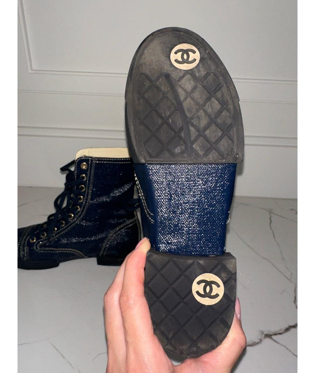 CHANEL Темно-синие текстильные ботинки, фото 4