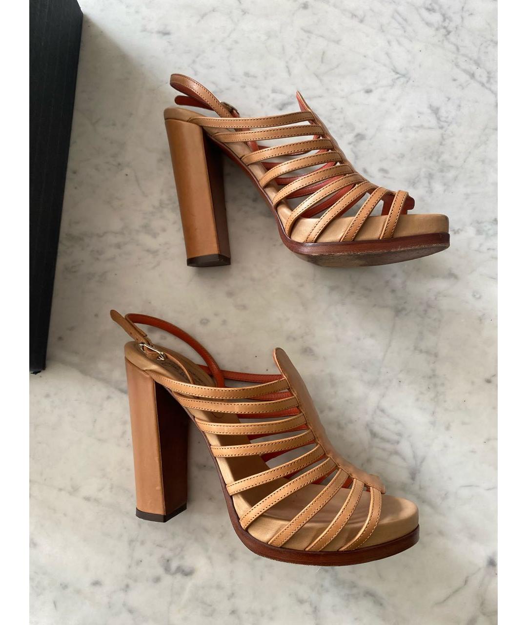 SANTONI Бежевые кожаные босоножки, фото 8