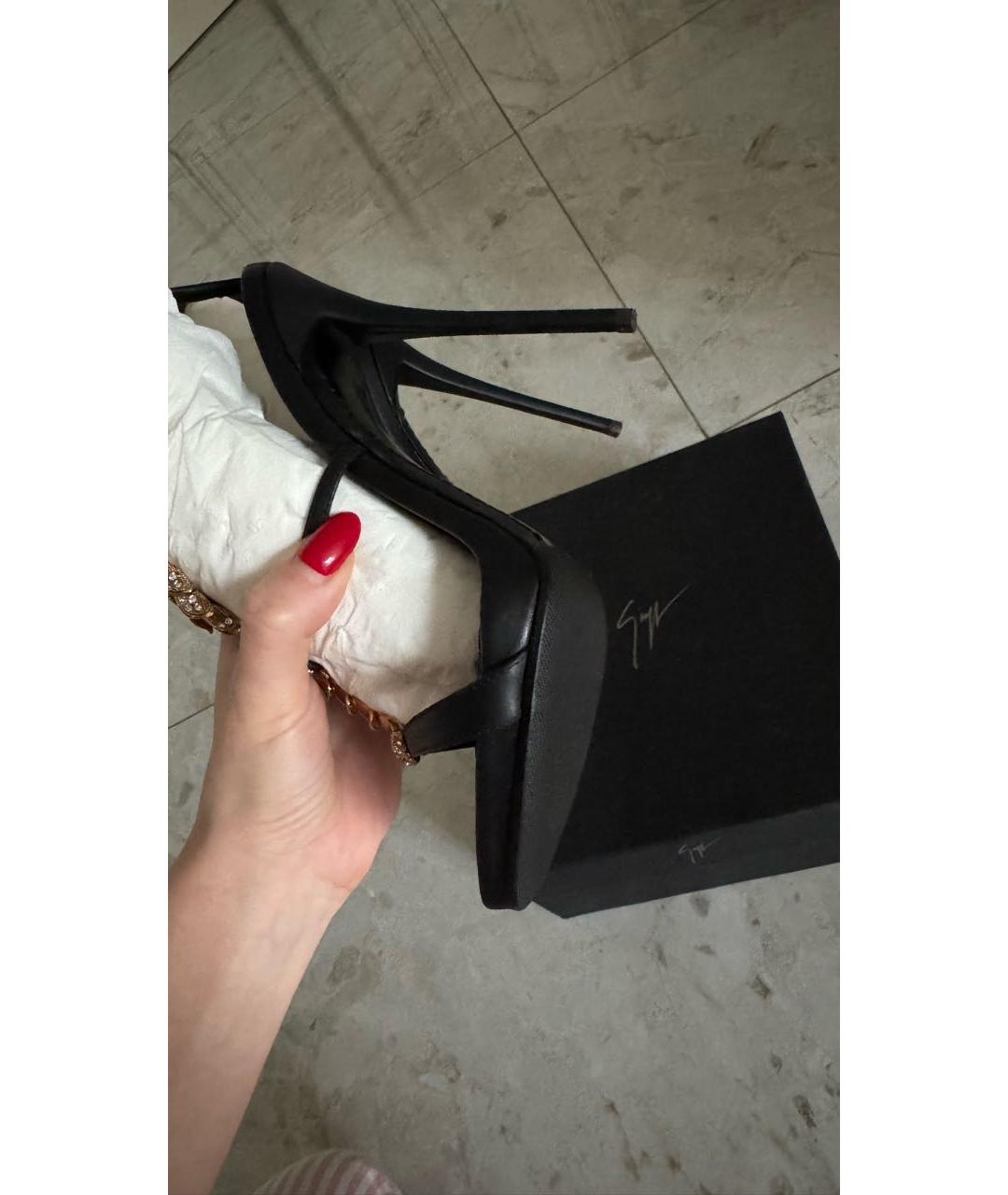 GIUSEPPE ZANOTTI DESIGN Черные кожаные босоножки, фото 6