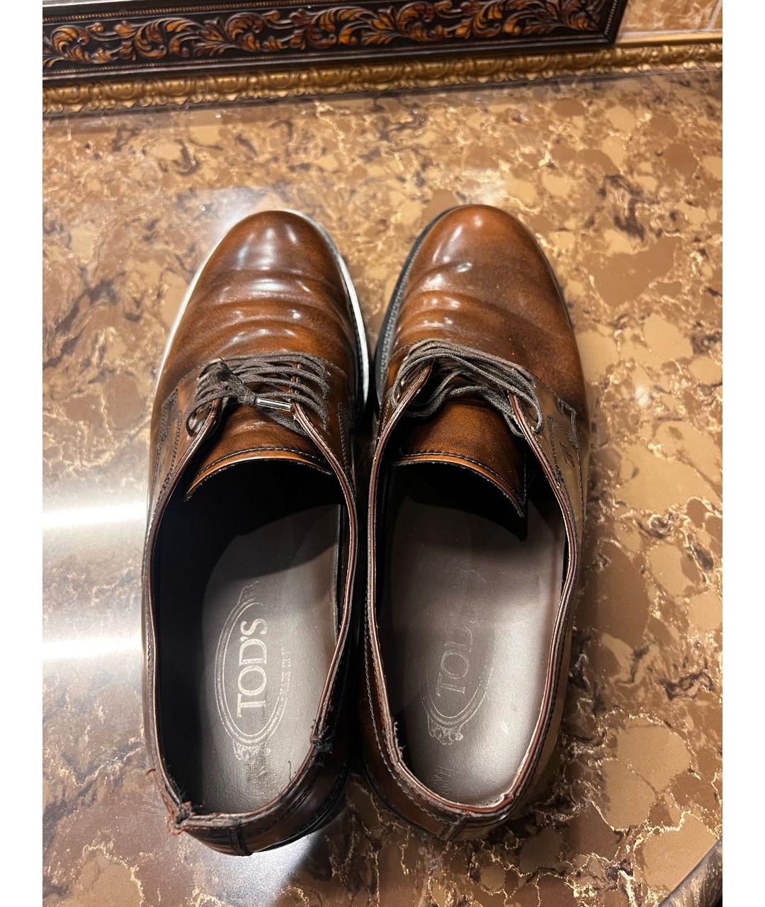 TOD'S Коричневые низкие ботинки из лакированной кожи, фото 7