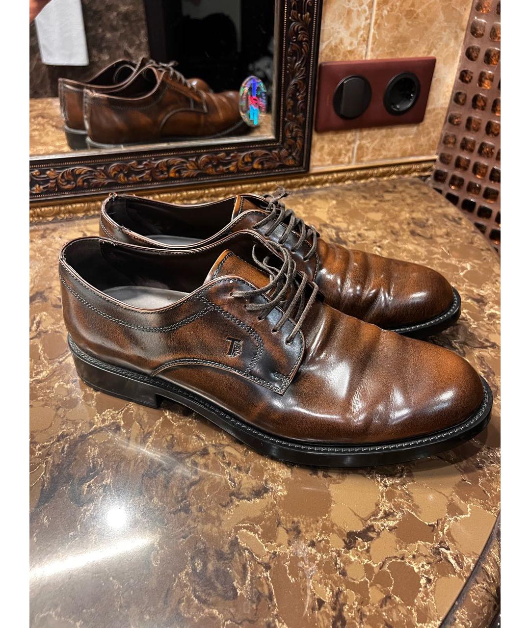 TOD'S Коричневые низкие ботинки из лакированной кожи, фото 8