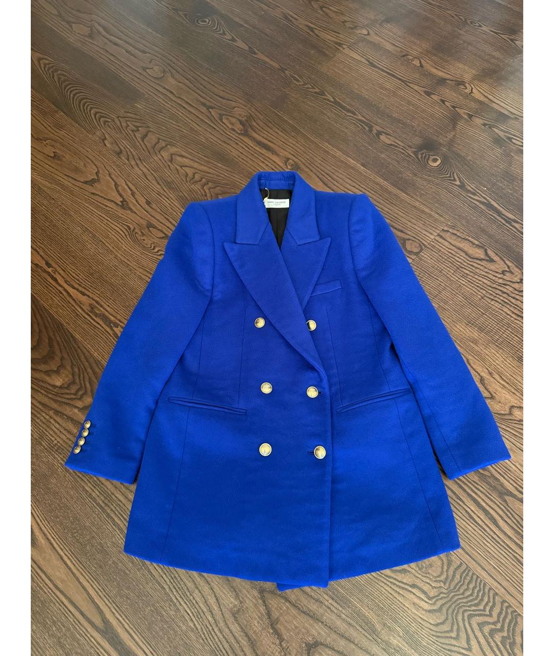 SAINT LAURENT Синее шерстяное пальто, фото 2