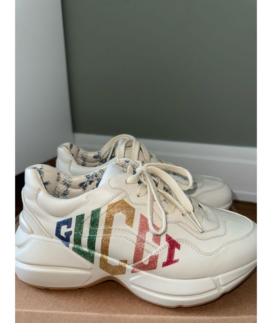 GUCCI Белые кожаные кроссовки, фото 8