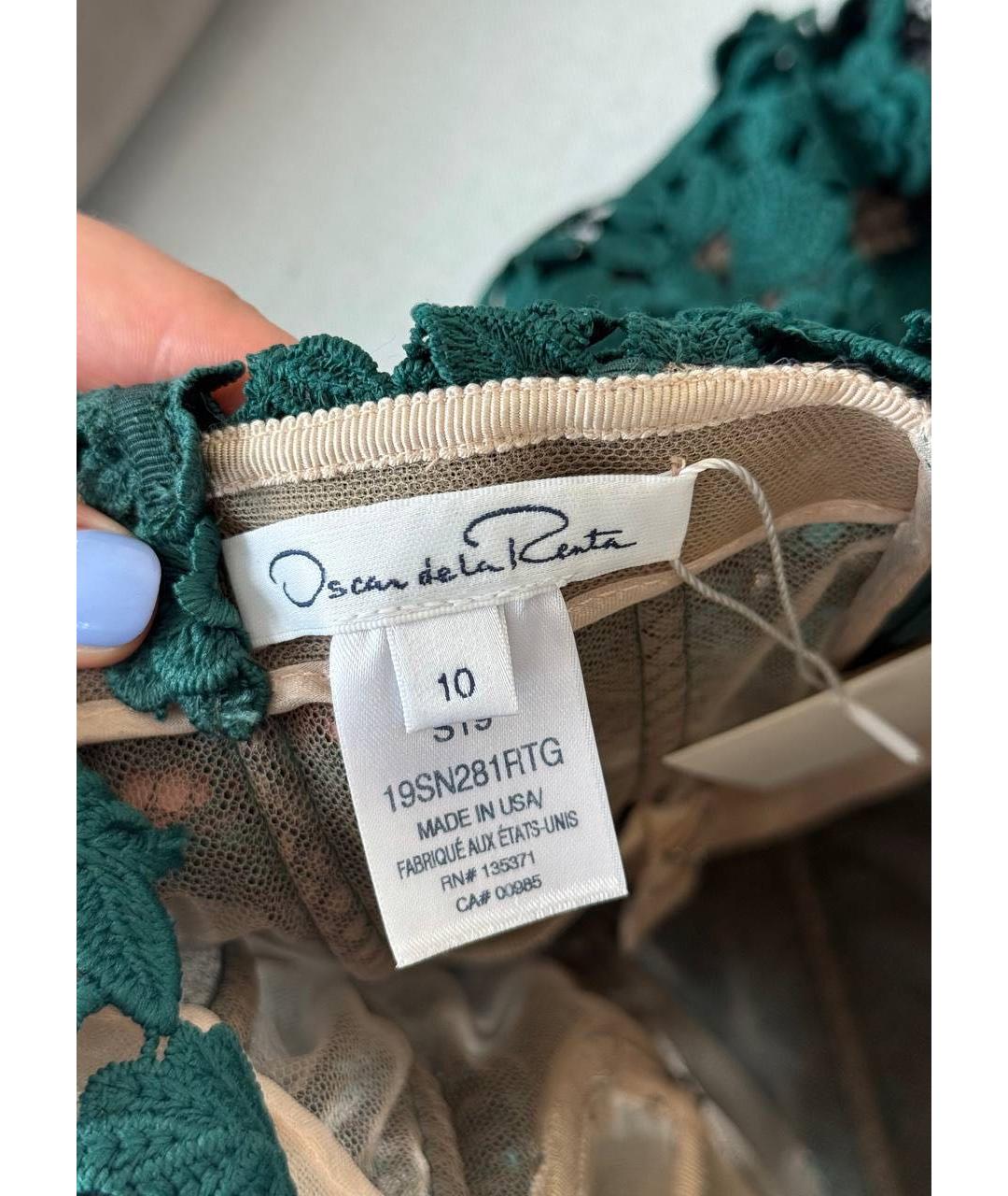 OSCAR DE LA RENTA Зеленые кружевное коктейльное платье, фото 4