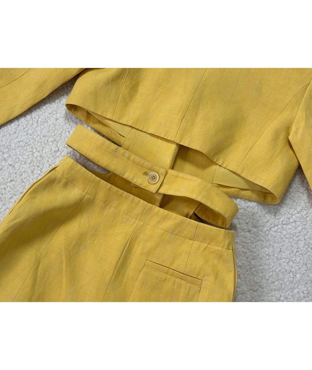 JACQUEMUS Горчичное льняное повседневное платье, фото 7