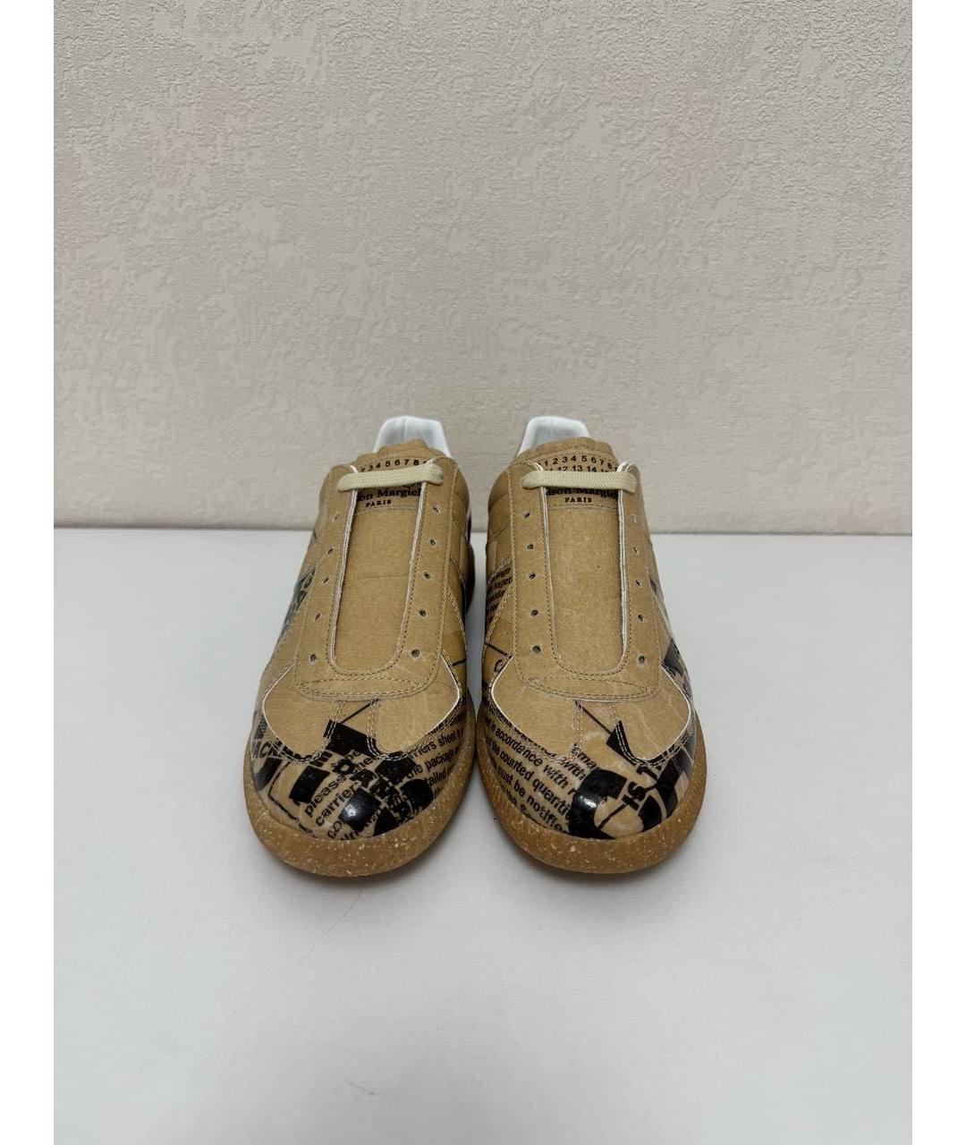 MAISON MARGIELA Горчичные низкие кроссовки / кеды из лакированной кожи, фото 2