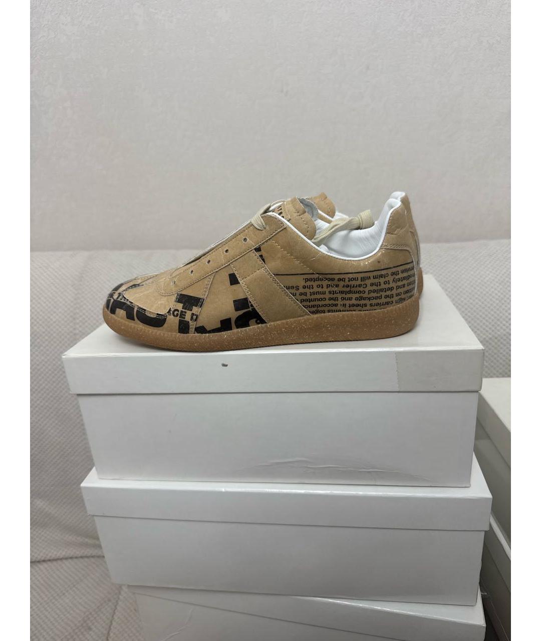 MAISON MARGIELA Горчичные низкие кроссовки / кеды из лакированной кожи, фото 5
