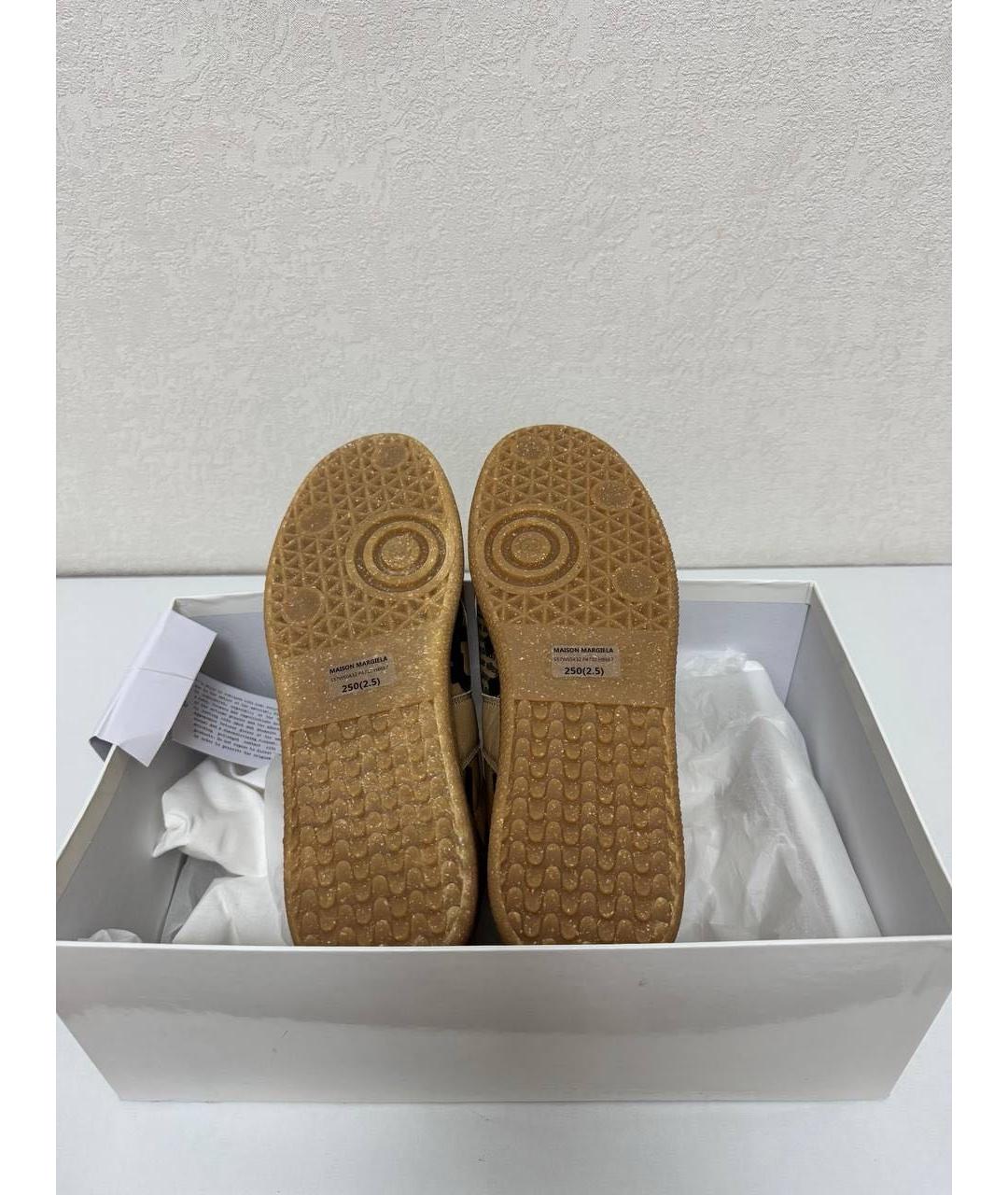 MAISON MARGIELA Горчичные низкие кроссовки / кеды из лакированной кожи, фото 3