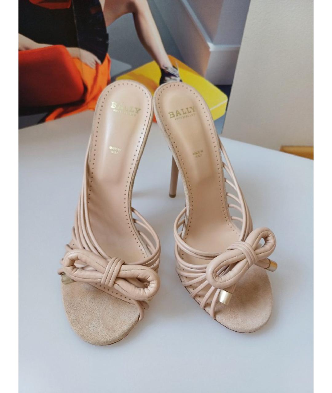 BALLY Бежевые кожаные сабо, фото 5