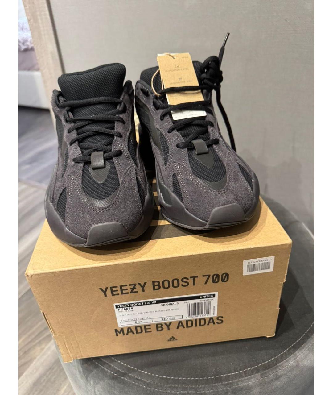 YEEZY Антрацитовые замшевые низкие кроссовки / кеды, фото 2