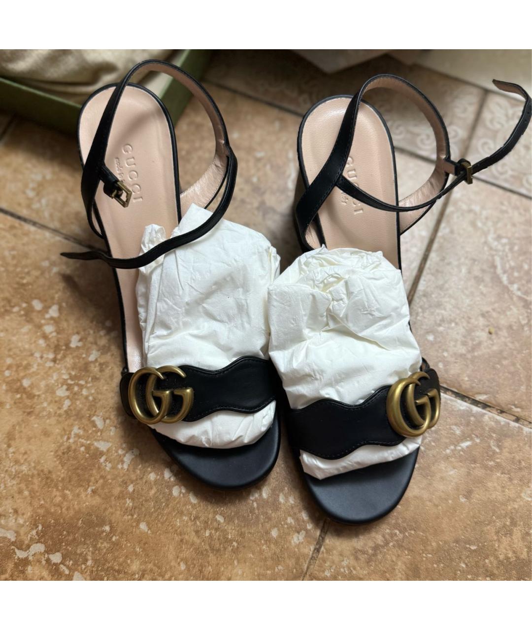 GUCCI Черные кожаные босоножки, фото 4
