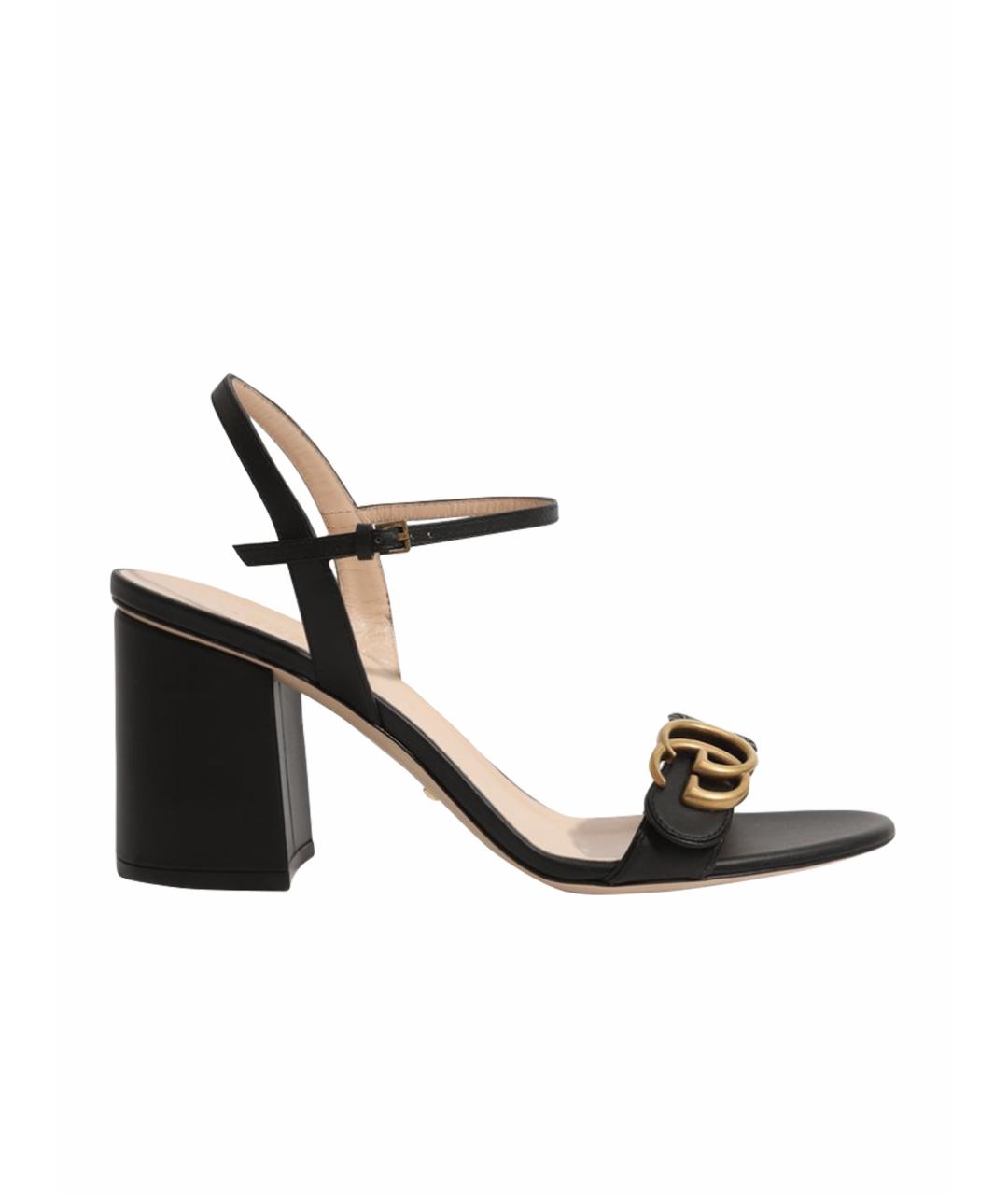 GUCCI Черные кожаные босоножки, фото 1